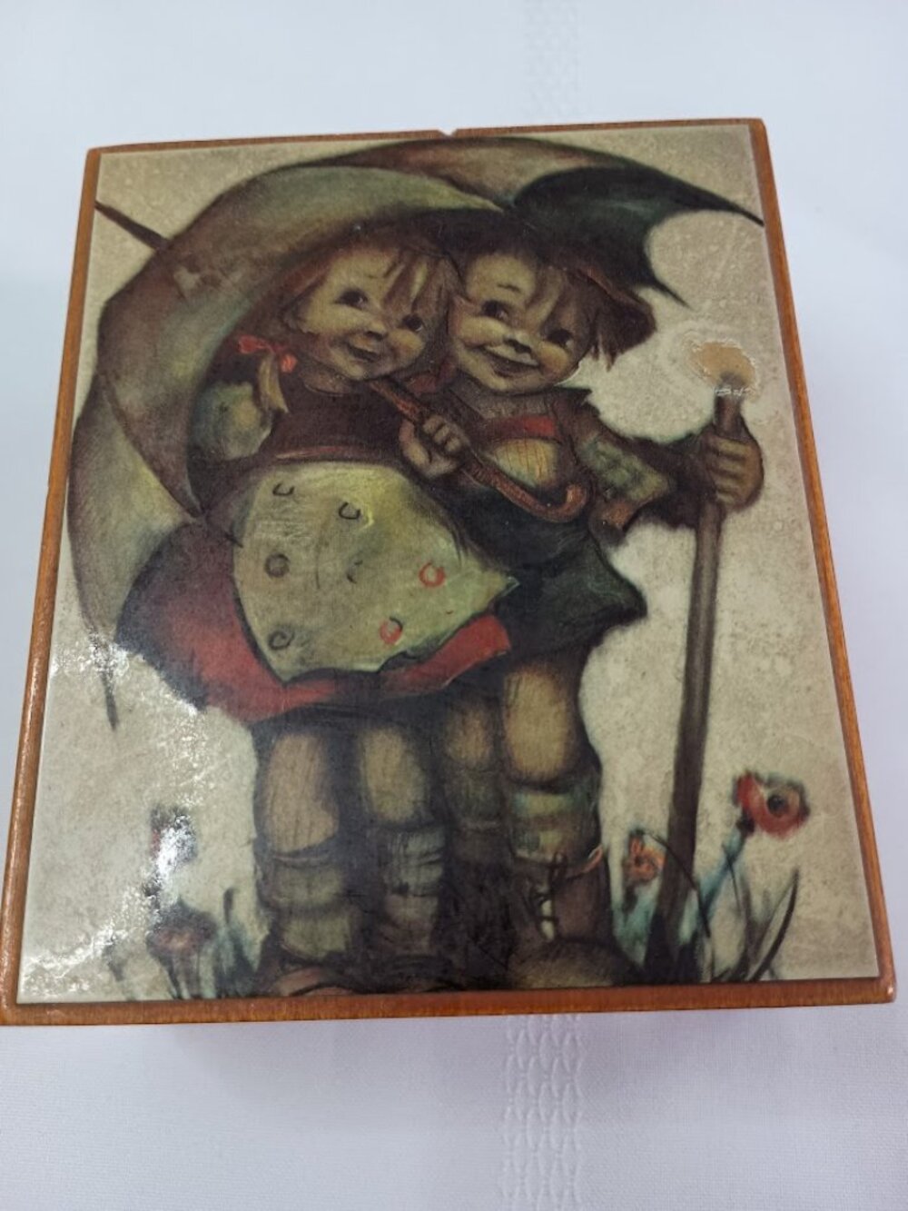 Vintage Reuge Music Box with Hummel Style Illustration